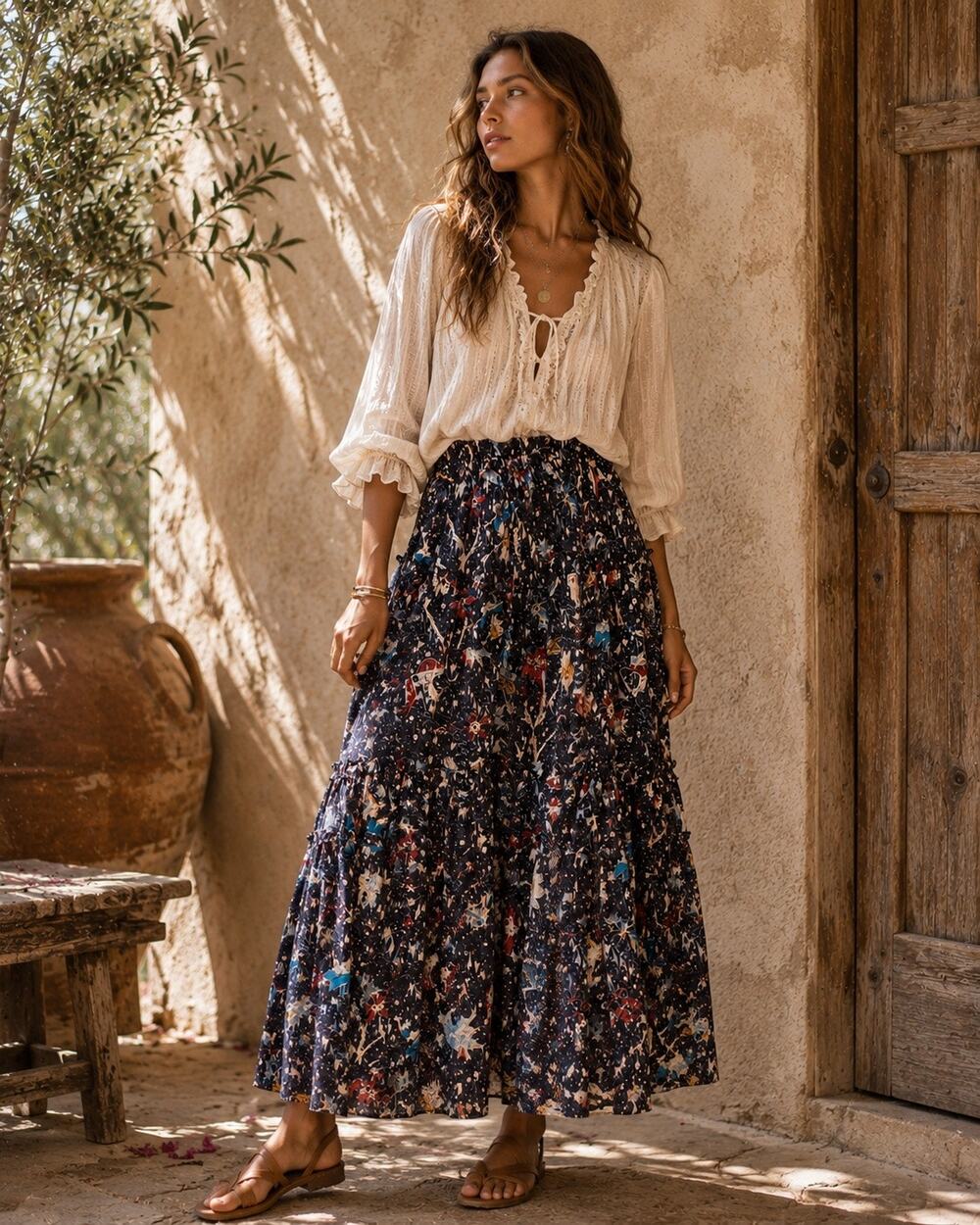 Ulla Johnson Indio leaf Tiered Maxi Skirt Size 12 NWOT